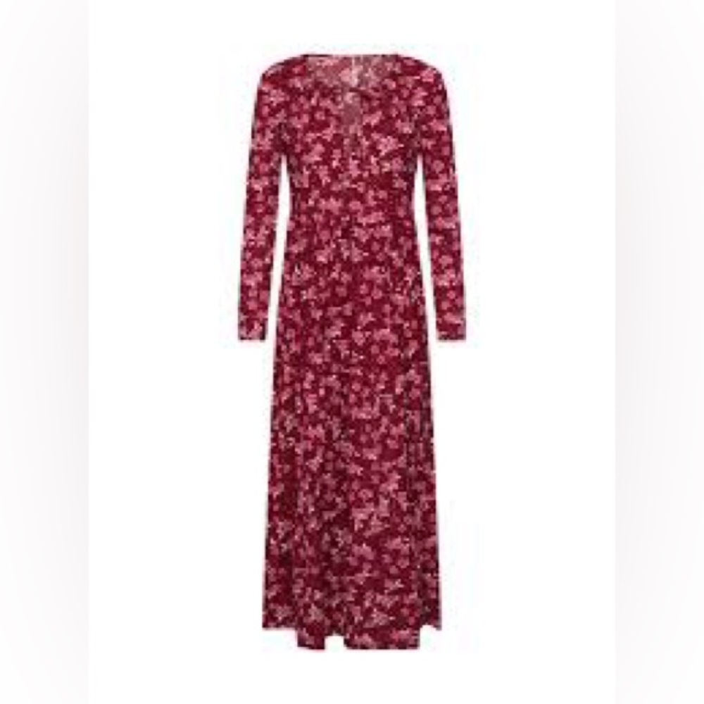 Free People - Maroon & Pink Floral Print Long Sleeve Maxi Dress🍒 - Picture 5 of 11